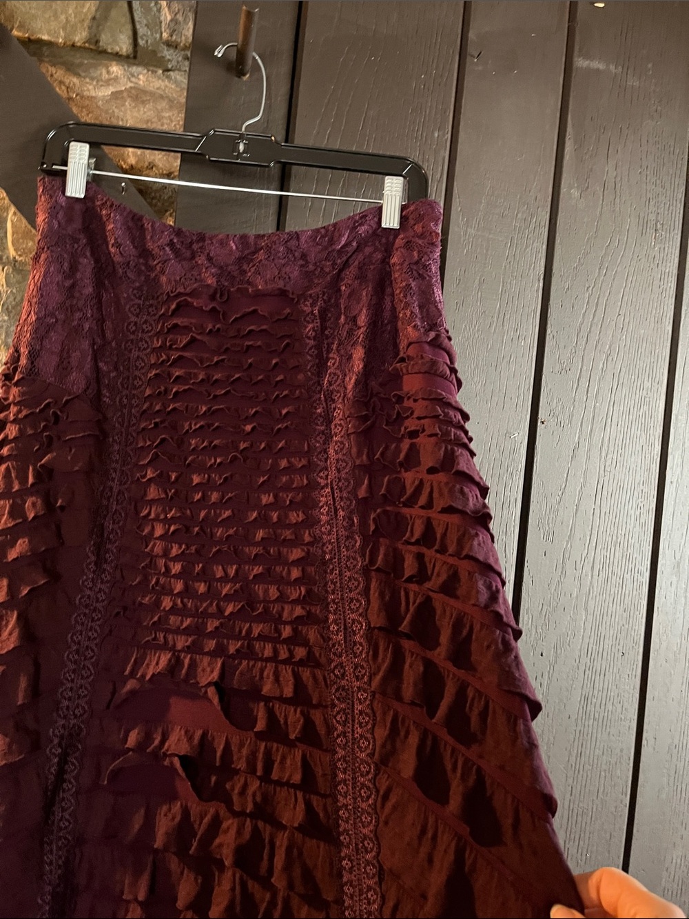 Free People Vintage Ruffly Plum Maxi Skirt! Sz L - Picture 3 of 7